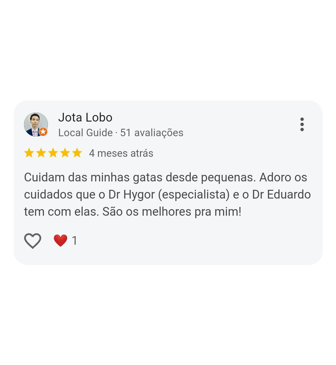 Avaliação Jota Lobo — 5 estrelas